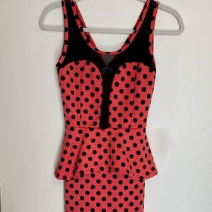 VINTAGE PEPLUM POLKA-DOT DRESS-M EUC